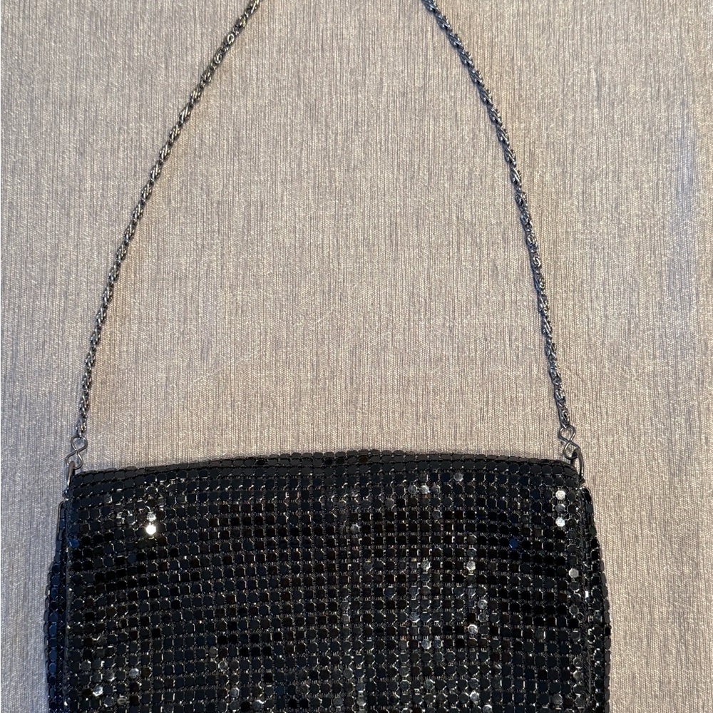 LOFT Black Mesh Clutch with Chain Strap